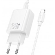 HOCO N61 20W + USB QC3.0 18W зарядно+ кабел Type-C към Type-C - Бял