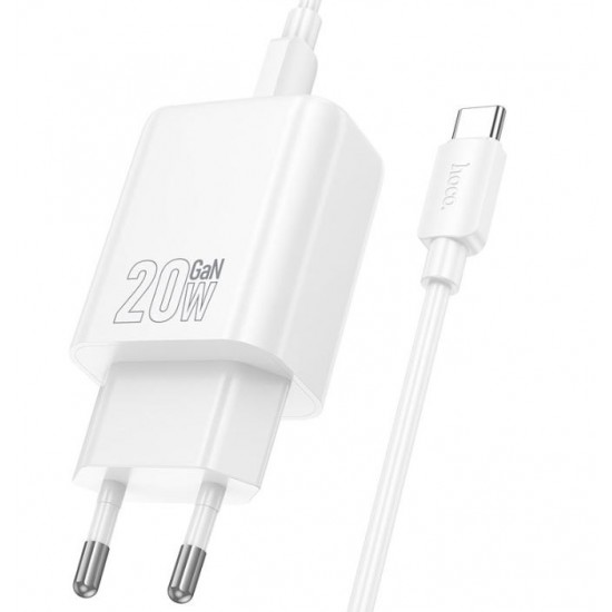 HOCO N61 20W + USB QC3.0 18W зарядно+ кабел Type-C към Type-C - Бял