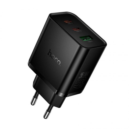 HOCO Адаптер N75 PD65W GaN 2XUSB-C 1XUSB-A изход  - Черен