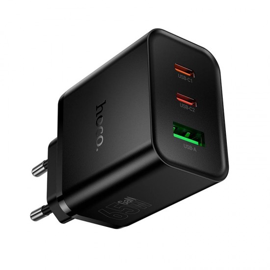 HOCO Адаптер N75 PD65W GaN 2XUSB-C 1XUSB-A изход  - Черен