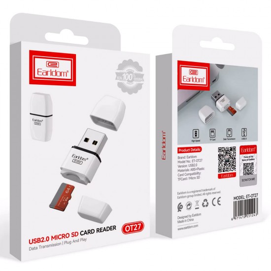 EARLDOM Картов четец Earldom OT27, USB 2.0, поддръжка до 256GB, компактен и съвместим с всички ОС