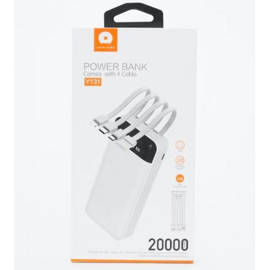 WUW Y131 2A POWER BANK С ВГРАДЕНИ КАБЕЛИ - 20,000 mAh - Черен