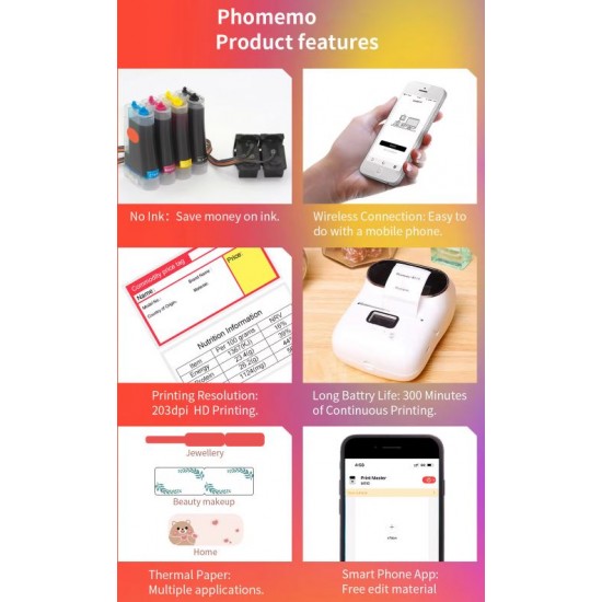 Преносим Bluetooth термичен принтер Lite PT-260 - Бял (Моби приложение)