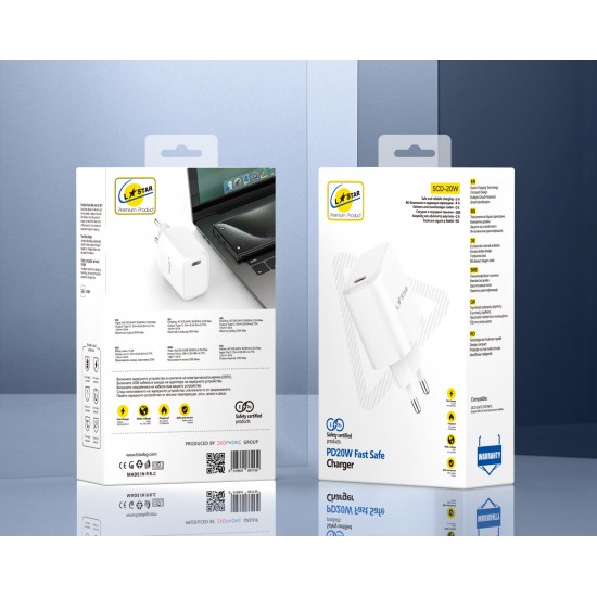L✮Star Адаптер SCD-20W USB-C PD20W - Бял