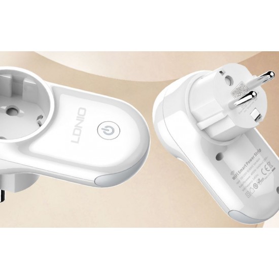 Смарт Wi-Fi контакт LDNIO SEW1058, 100 - 240V, с функция за нощна светлина, бял