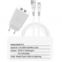 WUW T55 Зарядно с кабел 3.1A USB към Type-C 1M