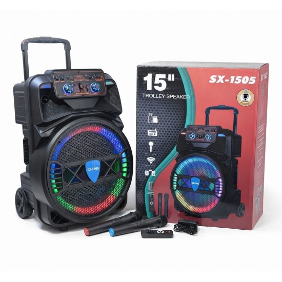 TTD/SX-1505 15" 1000W Безжична колона говорител субуфер+ 2 безжични микрофони