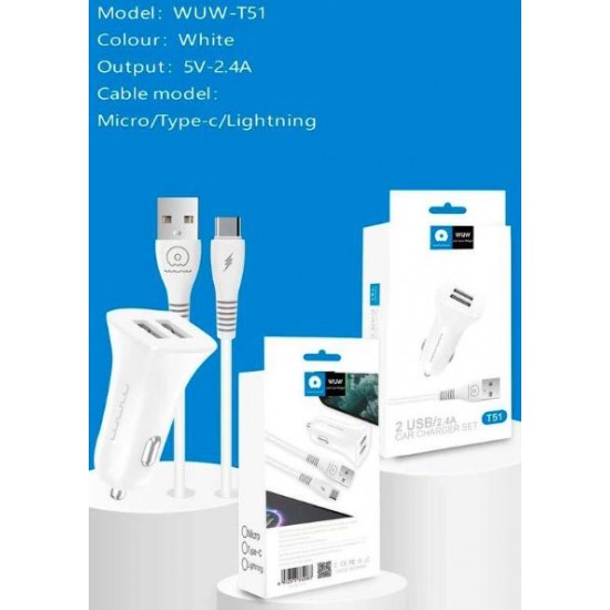 WUW 12V Зарядно T51 2.4A USB към Type-C