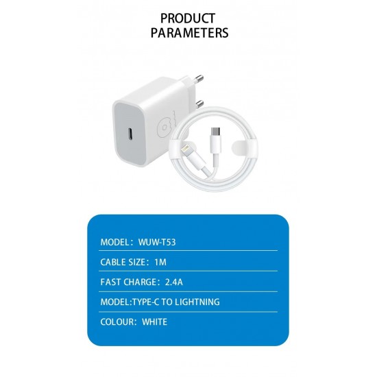 WUW T53 220V Комплект зарядно 2.4A USB-C към Lightning