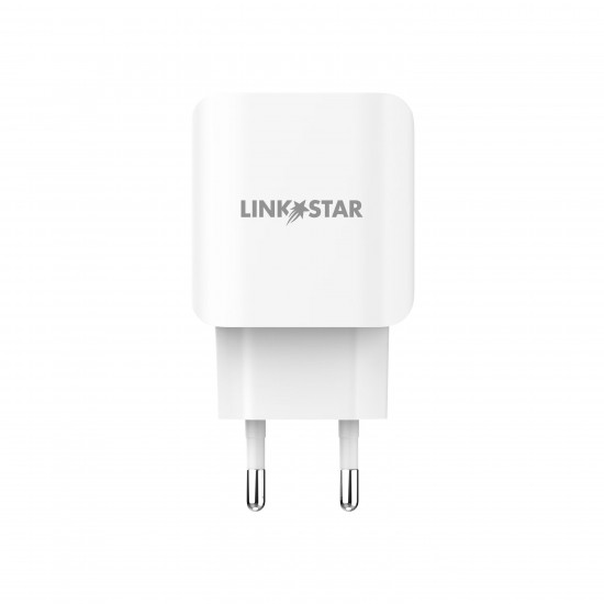 Link★Star TC-9 3.0A Бързозаряден USB Адаптер 220V с Type-C кабел - Бял