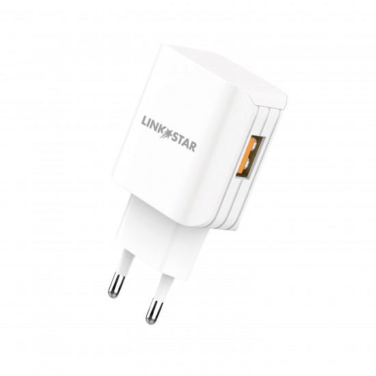Link★Star TC-9 3.0A Бързозаряден USB Адаптер 220V с Type-C кабел - Бял