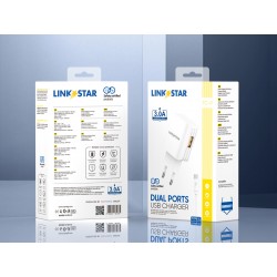 Link★Star TC-9 3.0A Бързозаряден USB Адаптер 220V с Type-C кабел - Бял