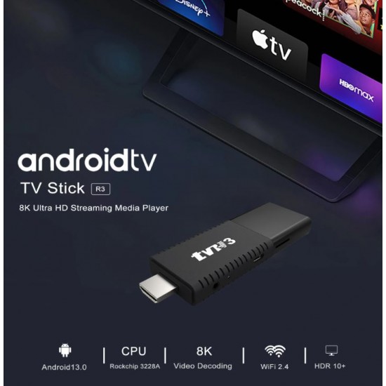 2024 TV3 TV 8k android 13.0 инфрачервено дистанционно управление TV Stick 2GB 16GB 2.4G Wifi 100M-LAN порт Netflix Youtube Media Player