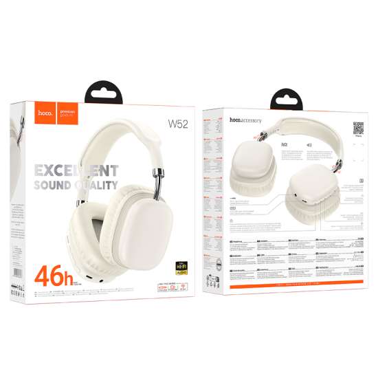 HOCO W52 Wireless Headphones BT v5.4 – Milky White