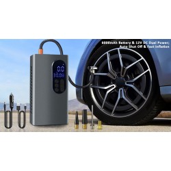 Преносима помпа PR 1120-525 безжична въздушна помпа 150 PSI за автомобилни гуми, 6000mAh акумулаторна батерия и 12V DC бърза с двойно захранване за кола