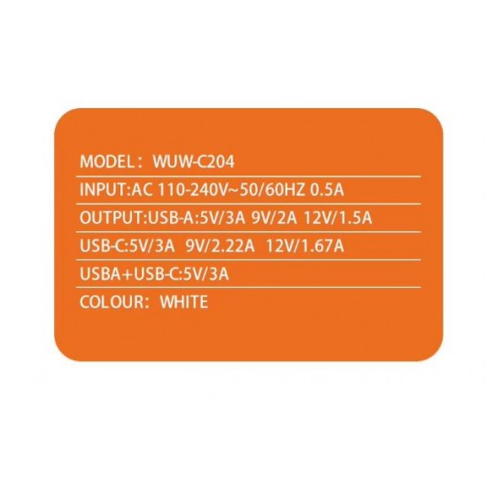 WUW C204 PD20W+QC18W Адаптер с изх. USB-C+USB-A