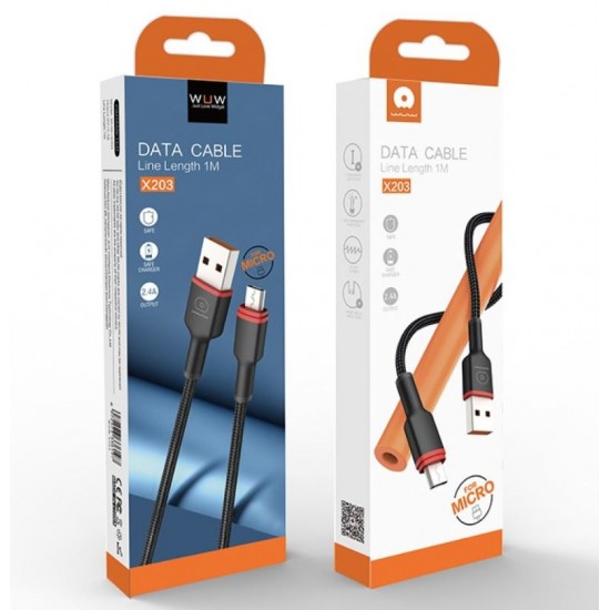 WUW X203 Плетен кабел за Зареждане 2.4A 1M - USB към Lightning