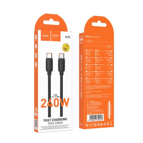 HOCO кабел X115 Type-C към Type-C 240W (1M) - Черен