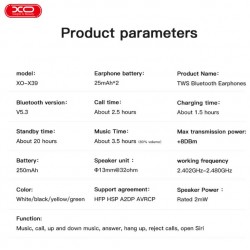 XO-X39 Type Bluetooth слушалка - Черен