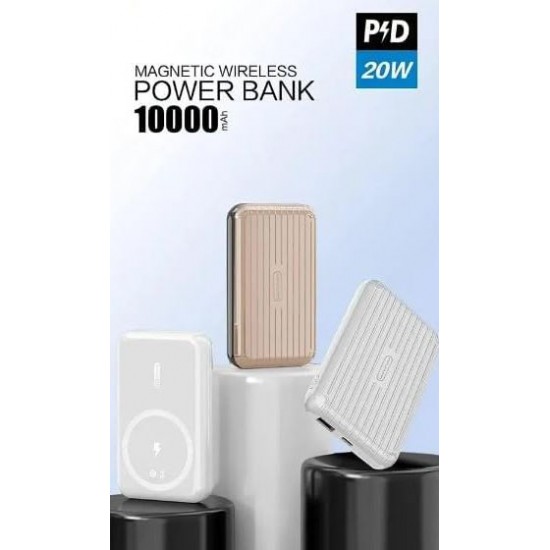 WUW-Y104 Безж. магнитно зарядно PD20W USB-C+1изх.USB 10,000MAH - Silver