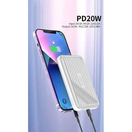 WUW-Y104 Безж. магнитно зарядно PD20W USB-C+1изх.USB 10,000MAH - Silver