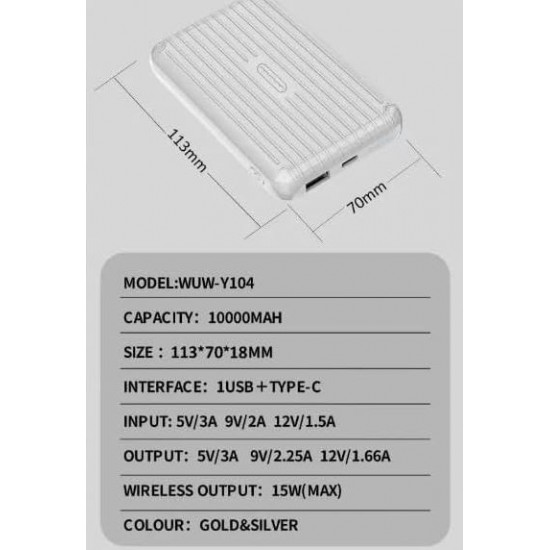 WUW-Y104 Безж. магнитно зарядно PD20W USB-C+1изх.USB 10,000MAH - Silver
