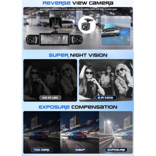 Y108 4-канален видеорегистратор 1080P – 360° Dashcam с GPS, 4 камери, 3.16" дисплей, нощно виждане