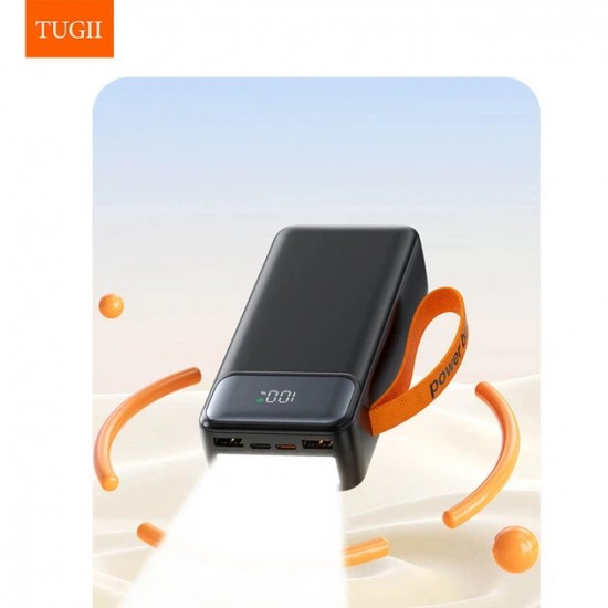 TUGII Външна батерия Y400 40000mAh, 22.5W с вградени кабели и LED фенер – Черна