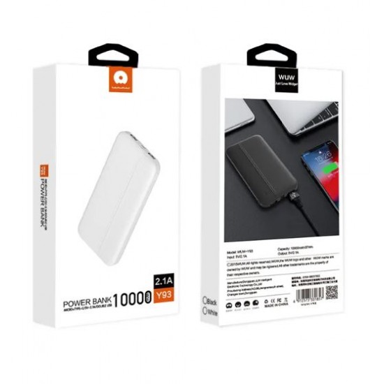 WUW-Y93 Тънко Пр.зарядно 2.1A MICRO+USB-C+2изх.USB 10,000MAH - Черен