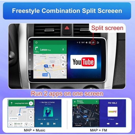 YB-10 10" Автомобилен мултимедиен плейър ANDROID 1 DIN 10" въртящ се дисплей HC8227, 4GB+64GB, IPS, CarPlay, Android Auto, Bluetooth, WiFi, GPS