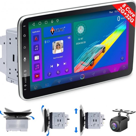 YB-10 10" Автомобилен мултимедиен плейър ANDROID 1 DIN 10" въртящ се дисплей HC8227, 4GB+64GB, IPS, CarPlay, Android Auto, Bluetooth, WiFi, GPS