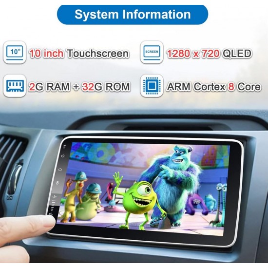 YB-10 10" Автомобилен мултимедиен плейър ANDROID 1 DIN 10" въртящ се дисплей HC8227, 4GB+64GB, IPS, CarPlay, Android Auto, Bluetooth, WiFi, GPS