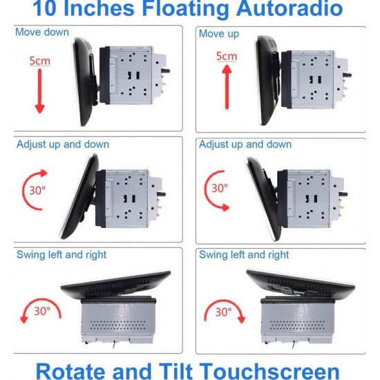 YB-10 10" Автомобилен мултимедиен плейър ANDROID 1 DIN 10" въртящ се дисплей HC8227, 4GB+64GB, IPS, CarPlay, Android Auto, Bluetooth, WiFi, GPS