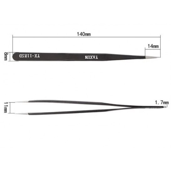  YAXUN 11ESD – Антистатична пинсета права, 14 см
