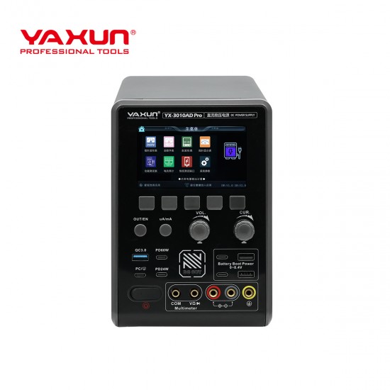 YAXUN YX-3010AD PRO 3-в-1 Интелигентен Лабораторен Захранващ Блок 30V 10A 300W с Цифров Мултиметър, PD 60W Зареждане и 4" LCD Дисплей