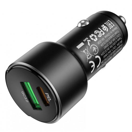 HOCO 12V Адаптер Z42 с 2 изхода PD20W+18WQC3.0+LED display (черен)