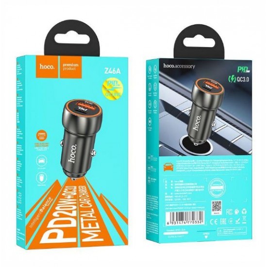 HOCO адаптер 12V Z46a с 2 изход USB и USB-C PD20W+QC3.0