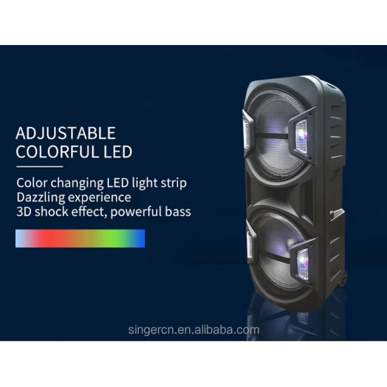 ZQS15201 Мощна Bluetooth Караоке Тонколона Sing-e , 100W, 2 x 15", RGB LED, TWS, FM, USB, TF, 1 Безжичен Микрофон
