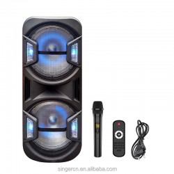 ZQS15201 Мощна Bluetooth Караоке Тонколона Sing-e , 100W, 2 x 15", RGB LED, TWS, FM, USB, TF, 2 Безжични Микрофона
