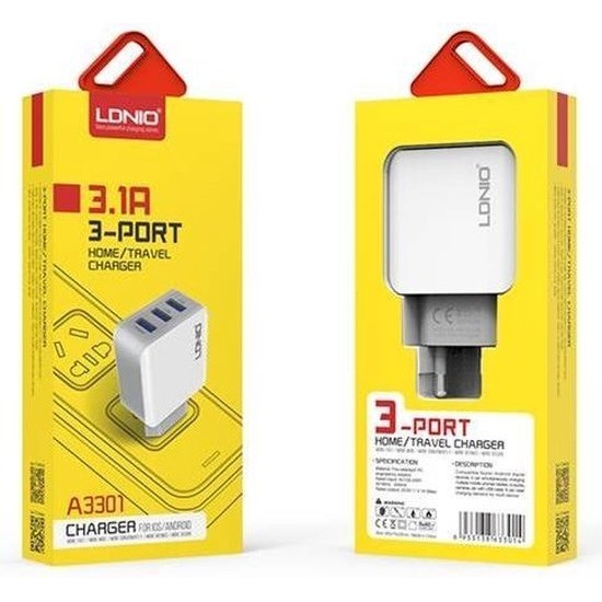 220V С 3 - изхода USB LDNIO A3301 3.1A USB Lightning