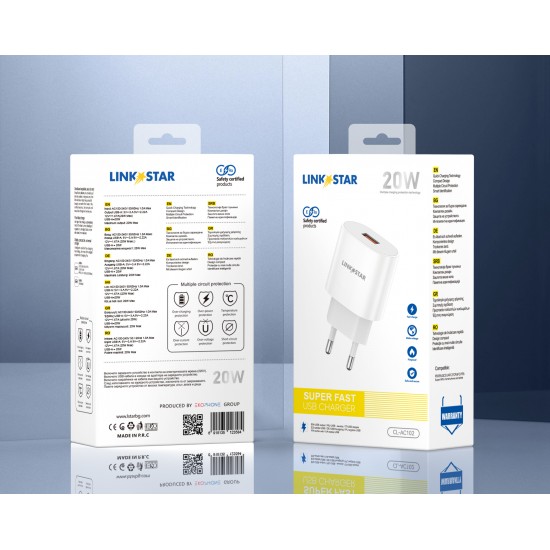 Link★Star 20W Fast Charger USB Адаптер 220V Бързо зареждане