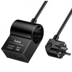 Разклонител HOCO AC33 – 1 контакт, 2×USB-C, 1×USB-A, PD 30W, 2500W, кабел 1.5 м