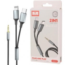EARLDOM Аудио кабел AUX71 – USB-C към 3.5 мм AUX жак, 100 см, черен