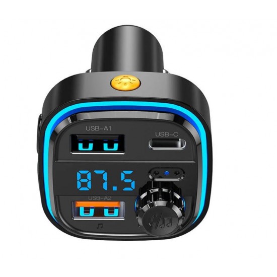 FM трансмитер XO BCC08, USB x2, USB-C, MP3, Bluetooth 5.0