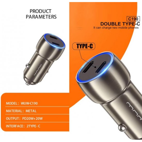 WUW C190 12V Адаптер кола 40W двоен изход 2xUSB-C 