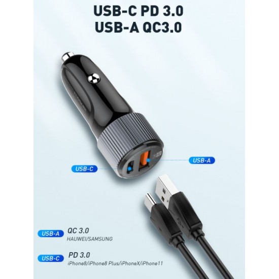 12V 2в1 C510Q 3.0 LDNIO Fast с 2 изхода USB-C + USB 36W - Type-C към Lightning