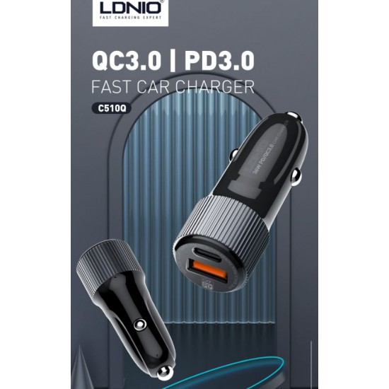 12V 2в1 C510Q 3.0 LDNIO Fast с 2 изхода USB-C + USB 36W - Type-C към Lightning
