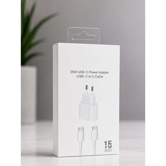 NoBrand 35W USB-C Захранващ Адаптер с USB-C към USB-C Кабел – Бързо Зареждане, EU Plug