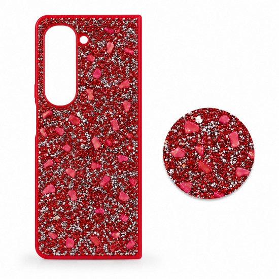 D70 Калъф с камъни за Samsung Z Fold 6 от 2 части - Червен