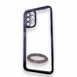 Безцветен кейс+камера DM1 с камъни за Samsung A14 - Лилав